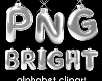 Silver Holiday Alphabet Clipart Font | Shiny Bright Colorful Holiday Letter | Silver Christmas Doodle Letters | Sparkly Christmas Card Alpha