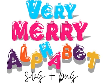 Colorful Christmas Oranmanet Alphabet SVG PNG - Holiday Clipart for Crafts and Cards - Doodle Letters Christmas Fonts - Festive Sublimation
