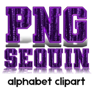 Pacote de alfabeto de lantejoulas roxas PNG - Letras e números de glitter bordados falsos, design de patch de sublimação, clipart para artesanato, uso comercial