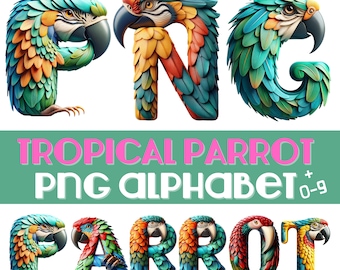 Parrot PNG, Doodle Letters, Doodle Font, 3D Letters, Alphabet PNG, Digital Download, Parrot Clipart, 3D Alphabet, Alphabet Clipart