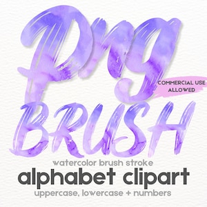 Alfabeto morado acuarela PNG - Fuente de pincelada - Letras del alfabeto - Clipart de acuarela morado ABC - Alfabeto doodle - Diseños de sublimación