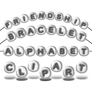 Fuente de imágenes prediseñadas de cuentas de alfabeto de plata para pulseras de amistad / Letras y números digitales DIY / PNG Alpha Doodle / Diseños de Canva personalizables