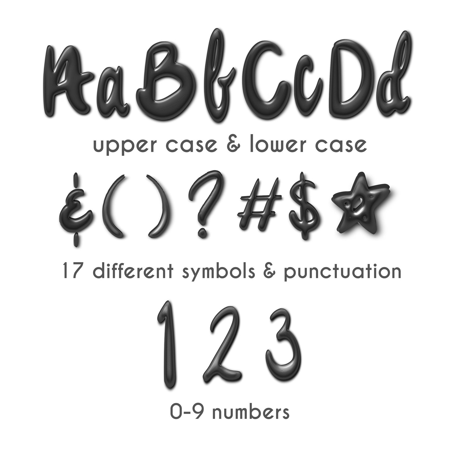 Script Alpha Black Glossy Script Alpha Font Letters: 3D PNG Metallic Alphabet ...