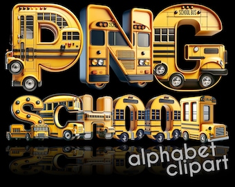 School Bus PNG Clipart, Doodle Letters, Doodle Font, 3D Font, 3D Alphabet PNG, Digital Download, School Bus Clipart, Alphabet Clipart