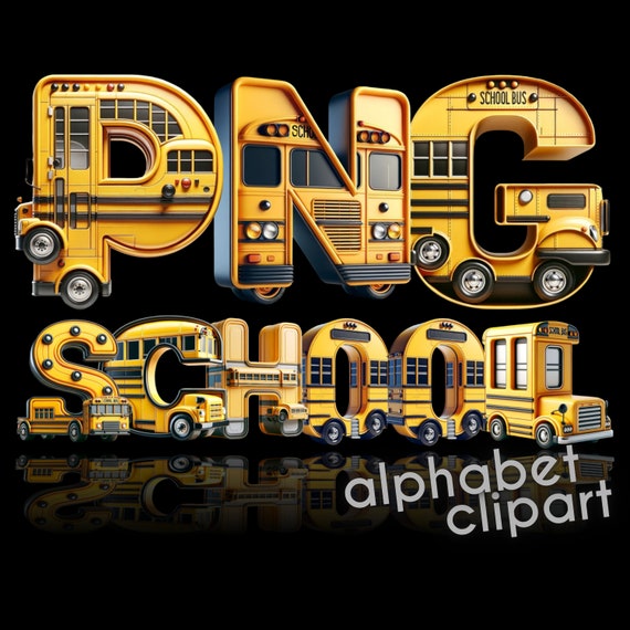 School Bus PNG Clipart, Doodle Letters, Doodle Font, 3D Font, 3D Alphabet PNG, Digital Download, School Bus Clipart, Alphabet Clipart