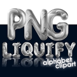 Vloeibaar lettertype Bubble PNG Letters: Cool jaren 2000 Y2K Millennial Trippy Chrome Ballonstijl Alfabet Doodle Alpha Decoratieve letters Sublimatie