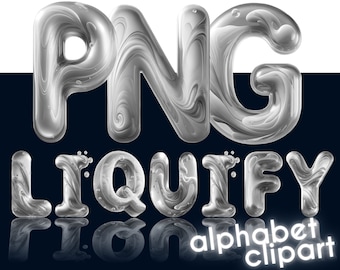 Liquid Font Bubble PNG Letters: Cool 2000s Y2K Millennial Trippy Chrome Balloon Style Alphabet Doodle Alpha Decorative Lettering Sublimation