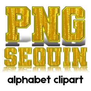 Alfabeto de lentejuelas amarillas PNG ABC Alpha - Letras y números con purpurina para deportes de equipo, diseño de parche de sublimación, imágenes prediseñadas para manualidades, uso comercial