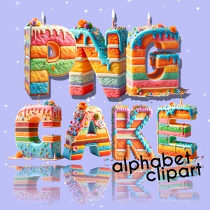 Letras de pastel de cumpleaños en 3D - Letras de pastel - Descarga digital de pastel de cumpleaños - Clipart de cumpleaños - Alfabeto PNG - Números lindos