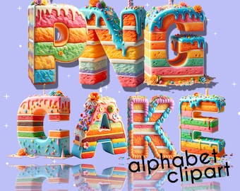 3D Birthday Cake Doodle Letters - Doodle Letters - Birthday Cake Digital Download - Birthday Clipart - Alphabet PNG - Cute Numbers