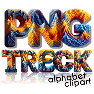 May include: A colorful 3D alphabet clipart image with the word "PNG TRECK" in a mountain range style font. The letters are a mix of blue, yellow, orange, and white.