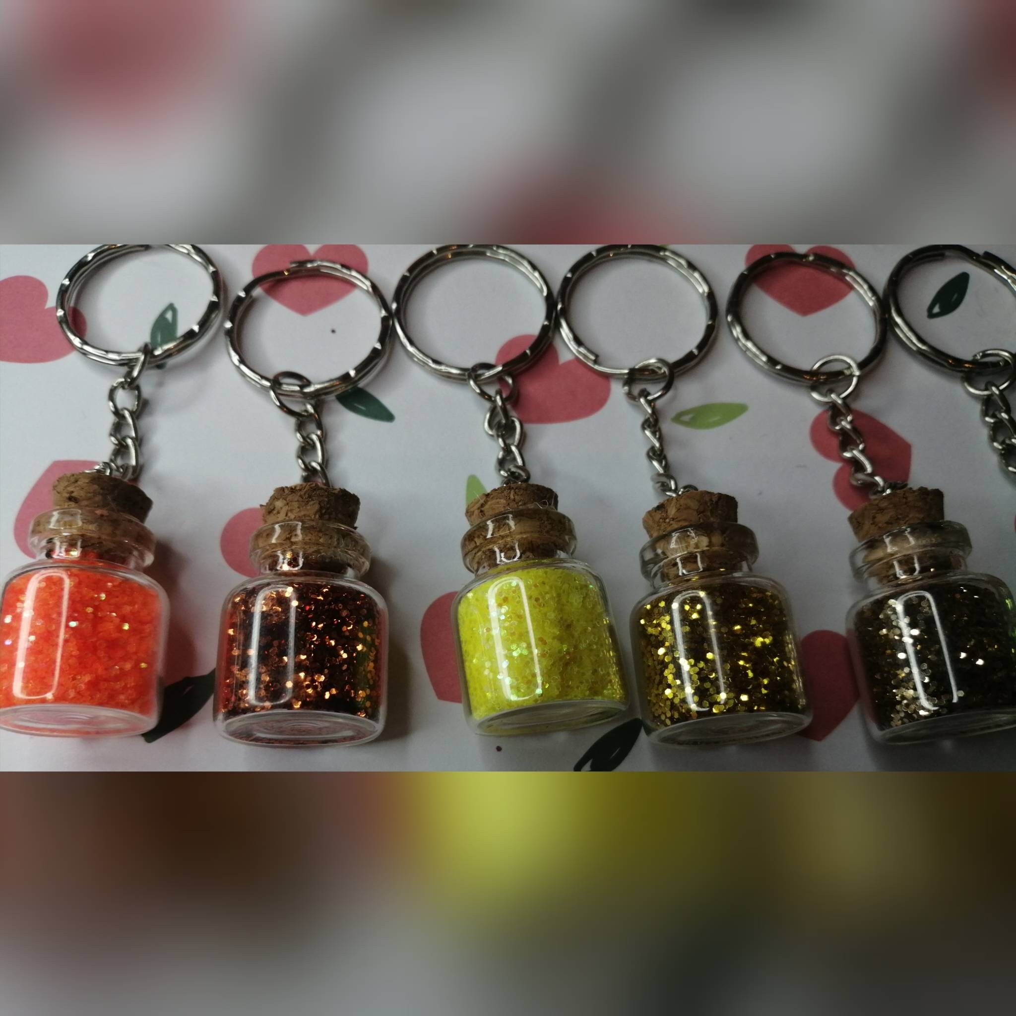 Glitter Glass Bottle Charm Keyring Etsy