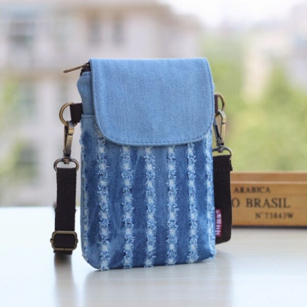 Cute Denim Crossbody Phone Purse | Trendy Shoulder Mobile Pouch | Cellphone Bag | Women Crossbody bag | Travel Pouch
