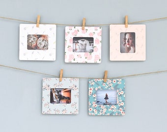 Wall Hanging Photo Frame Décor Set  | Mini Polaroid Photo Mount Frame | Floral Paper Picture Frame | Perfect Family Gift Idea