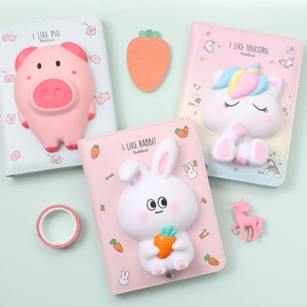 Cute Squishy Animal binder | Kawaii PU Cushion Cover | Unicorn Squishy stationery | Unicorn Diary | Kawaii Diary binder