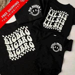 Big Bro Sis Lil Bro Sis Big Kids Tee - infant to adult sizing - Big Brother Boys Girls Toddler Youth Sibling Tees - Pregnancy Announcement