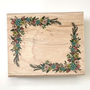 Floral Frame Rubber STAMP Wood Mounted 4" New