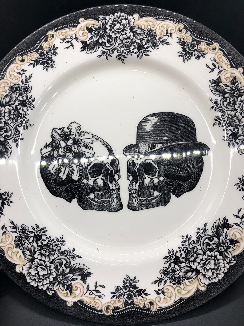 Fun and Elegant Royal Halloween Black Skull couple Dinnerware Etsy