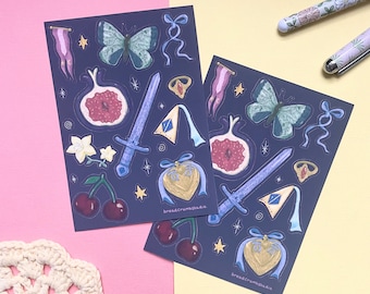 Medieval mysteries | handmade A6 sticker sheet | aesthetic stickers for planners and journals