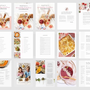 May include: A cookbook titled "Martha's Incredibly Nutritious Cookbook" with a pink and white cover. The book features a variety of recipes, including creamy pumpkin soup, achi bowl, and classic potato gratin. The book also includes a letter from Martha and a table of contents.