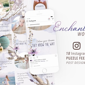 Enchanted Woods 18 Instagram Puzzle Feed Post Template, Editable in Canva, IG Template, Boho, Purple, Bohemian, Mystic, Social Media, Fairy
