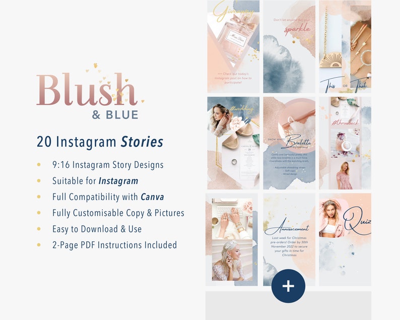 Blush Pink & Blue 20 Instagram Story Template Editable in - Etsy