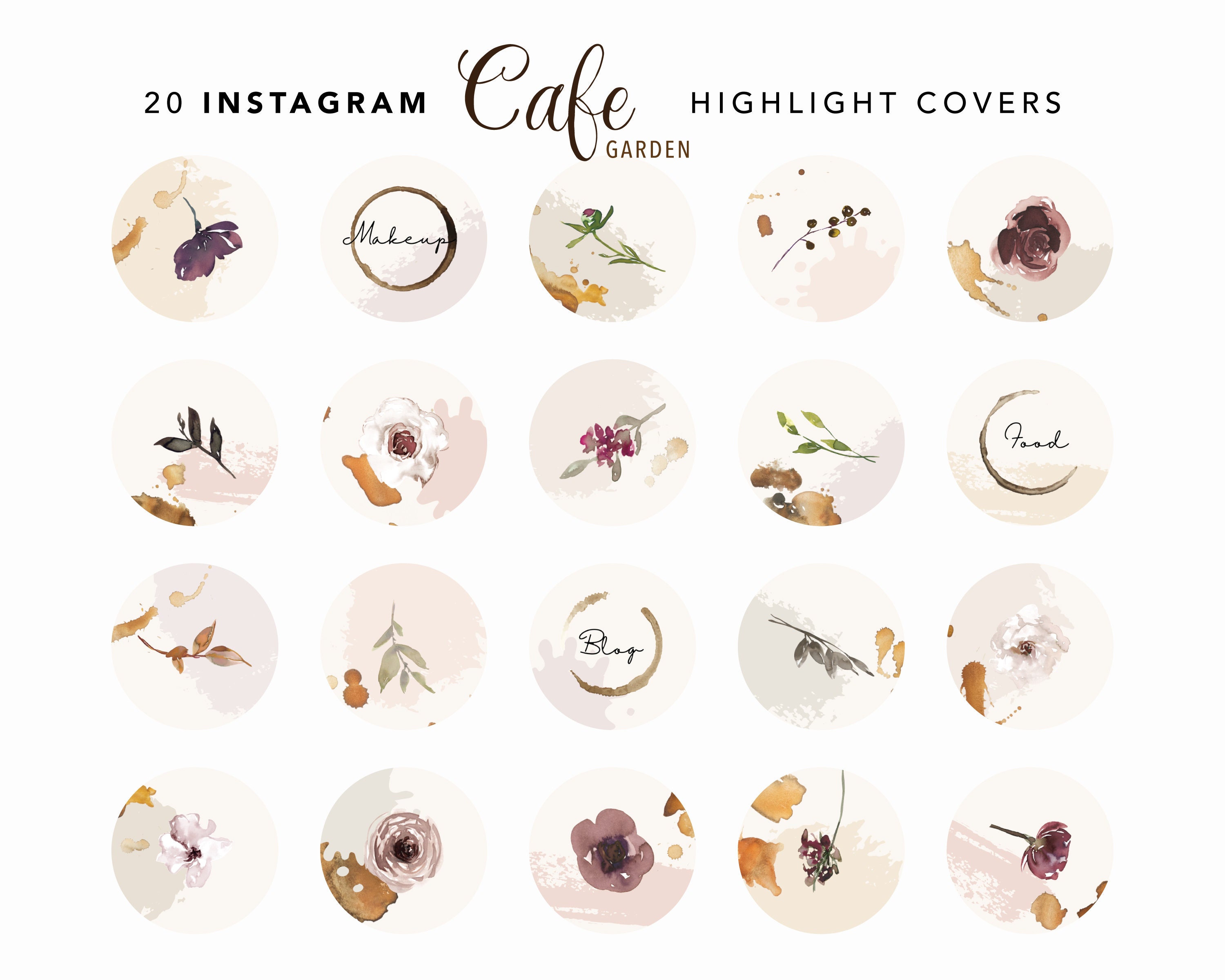 Paper 16 instagram highlight covers boho DIGITAL DOWNLOAD. Flowers and