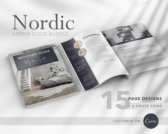 Nordic Airbnb Welcome Book Bundle, Editable in Canva, Vacation Rental Template, Welcome Guidebook, Clean, Printable, House Signs, Guidebook
