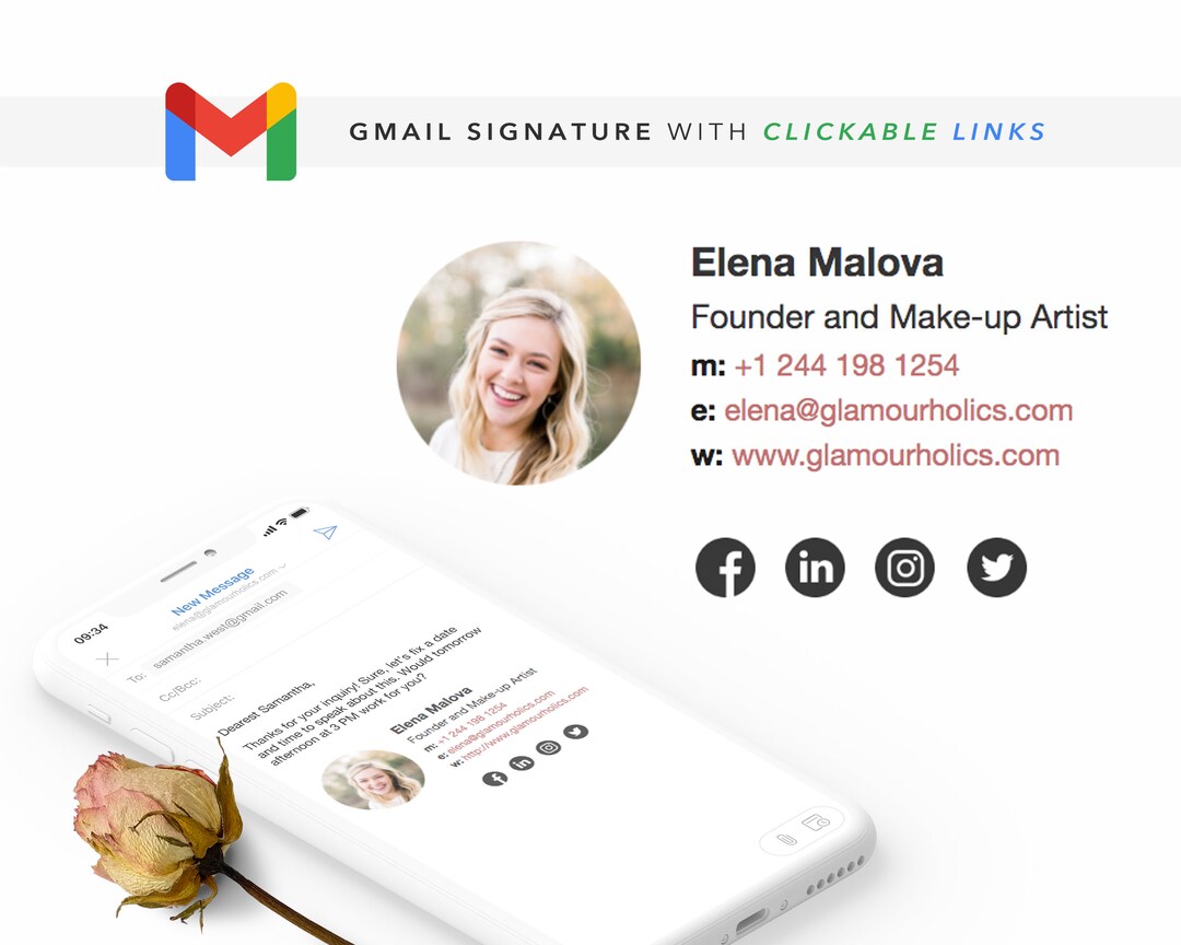 Gmail Signature With Clickable Links Template, Editable in Google Docs ...