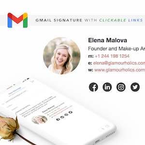 Gmail Signature with Clickable Links Template, Editable in Google Docs, Business, Influencer, Blogger, Photographer, Branding, Customisable