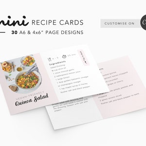 Modelo de 30 mini cartões de receitas, Canva, modelo de e-book de receitas, modelo de fichário de receitas, personalizado, cartão, para impressão, cartão de receitas, 4x6, impressão