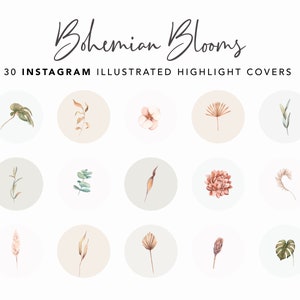 Bohemian Blooms 30 Instagram Highlight Covers, Highlight Cover Icons, Pink, Watercolor, Social Media Icons, Instagram Icons, Neutral, Biege