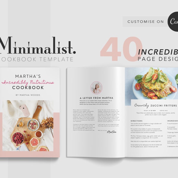 Minimalist Cookbook Template, Editable in Canva, Recipe eBook Template, Recipe Binder Template, Lead Magnet, Clean, Printable, Recipe Book