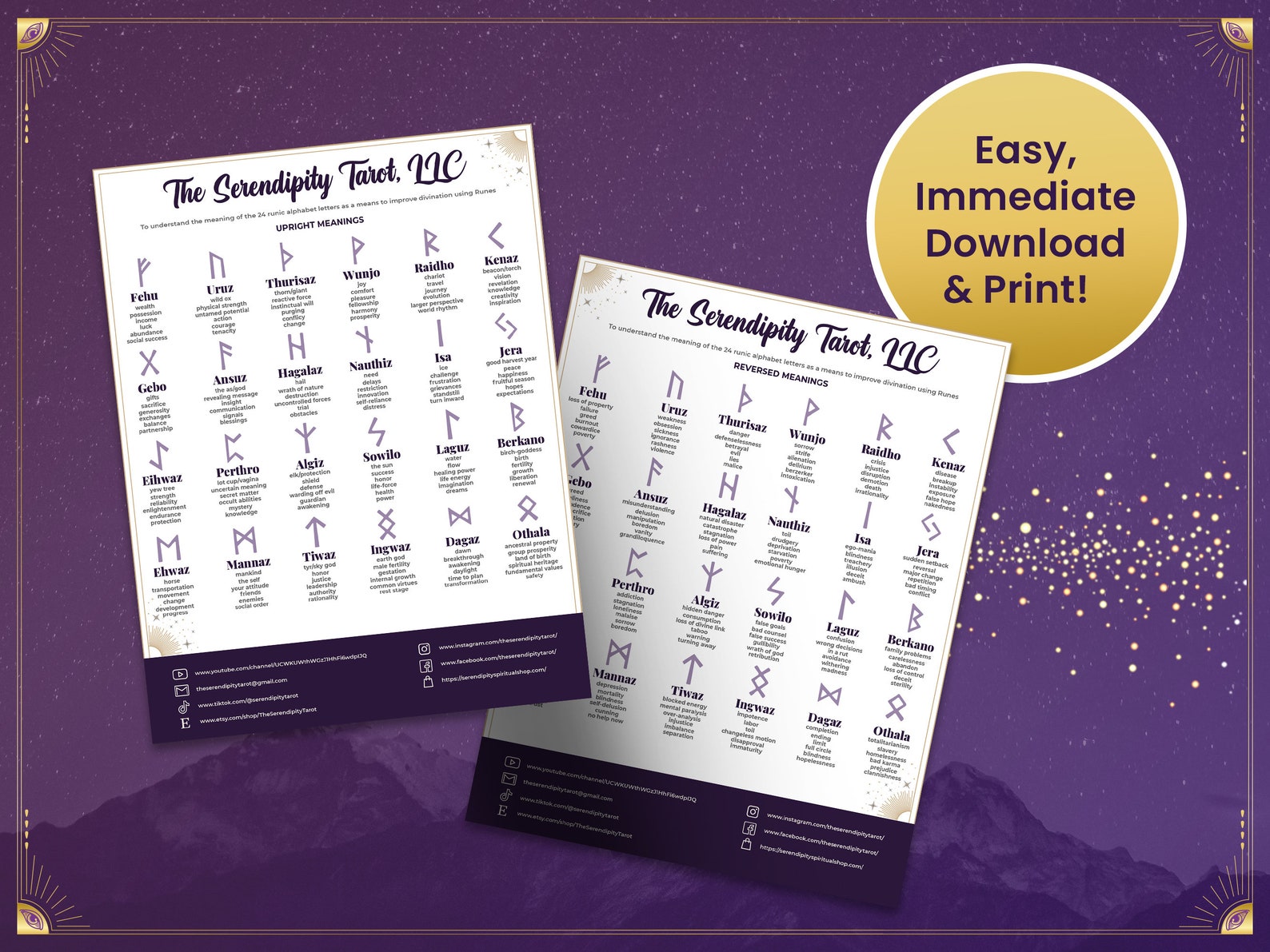 Learn RUNES Cheat Sheet Upright Reversed Meaning Etsy