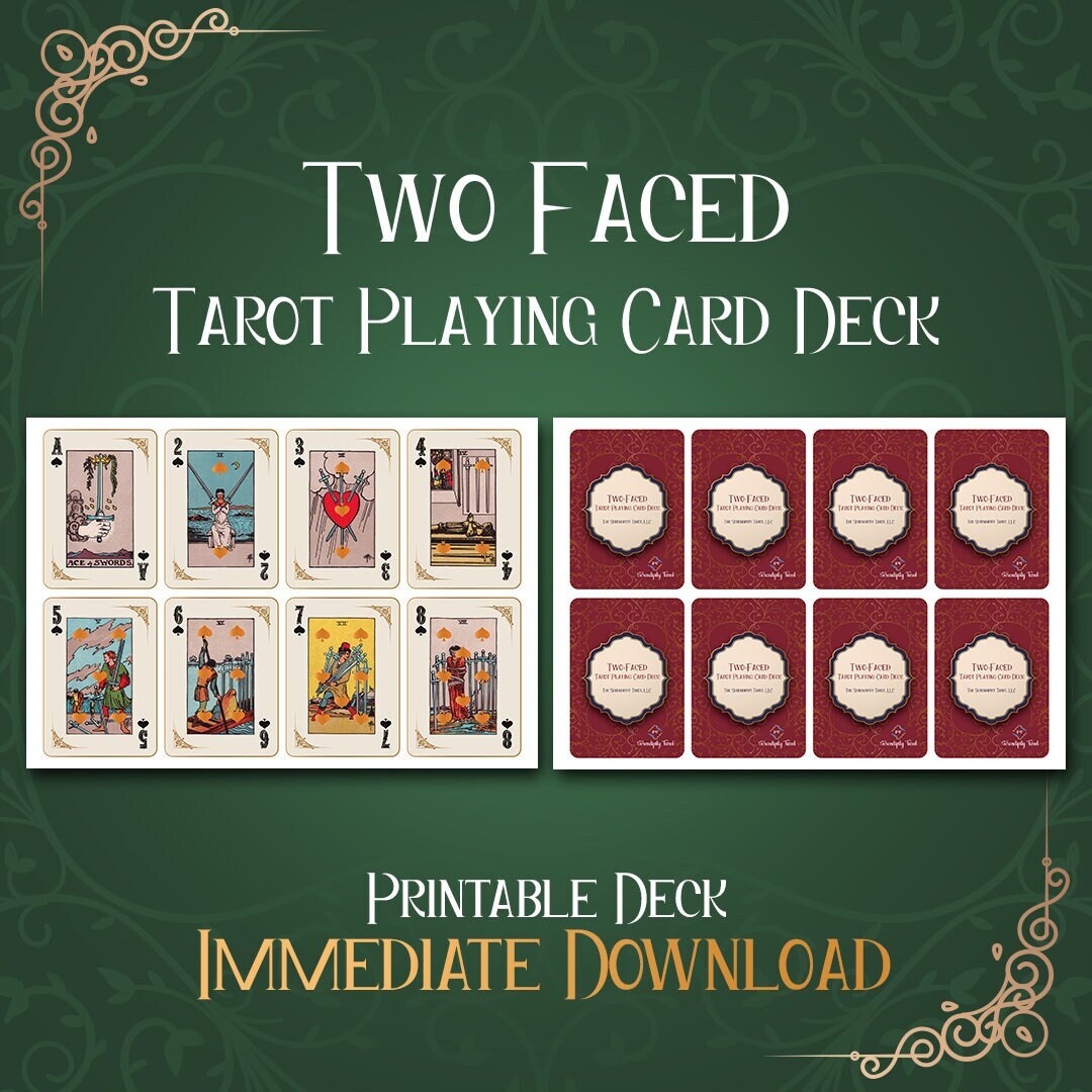 Two Faced Playing Card Tarot Deck Electronic Printable Copy Etsy