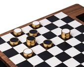Magnetic Checkers Set, Hand Crafted Checkers Set From Walnut, Leather, Brass, Magnets, Checker Set With Board, a Luxury Gifts