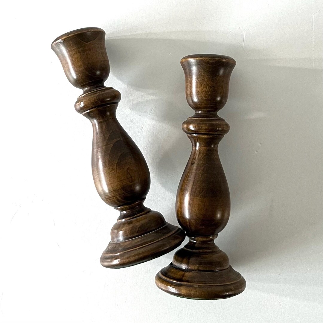 Vintage Wood Candlestick Holders - Set of 2 - Etsy