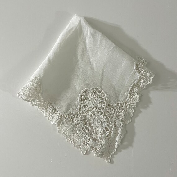 Vintage White Crochet Edged Handkerchief - image 5