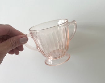 Vintage Pink Depression Glass Ridged Sugar Bowl