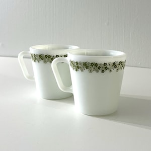 Vintage Pyrex Green Spring Blossom Mugs - Set of 2