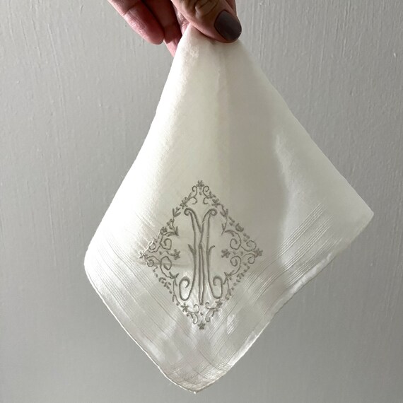 Vintage White Embroidered ‘M’ Handkerchief - image 1