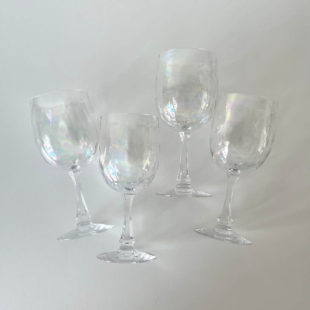 Fostoria Iridescent Loop Optic Luster Wine Glasses Set of 4 Etsy