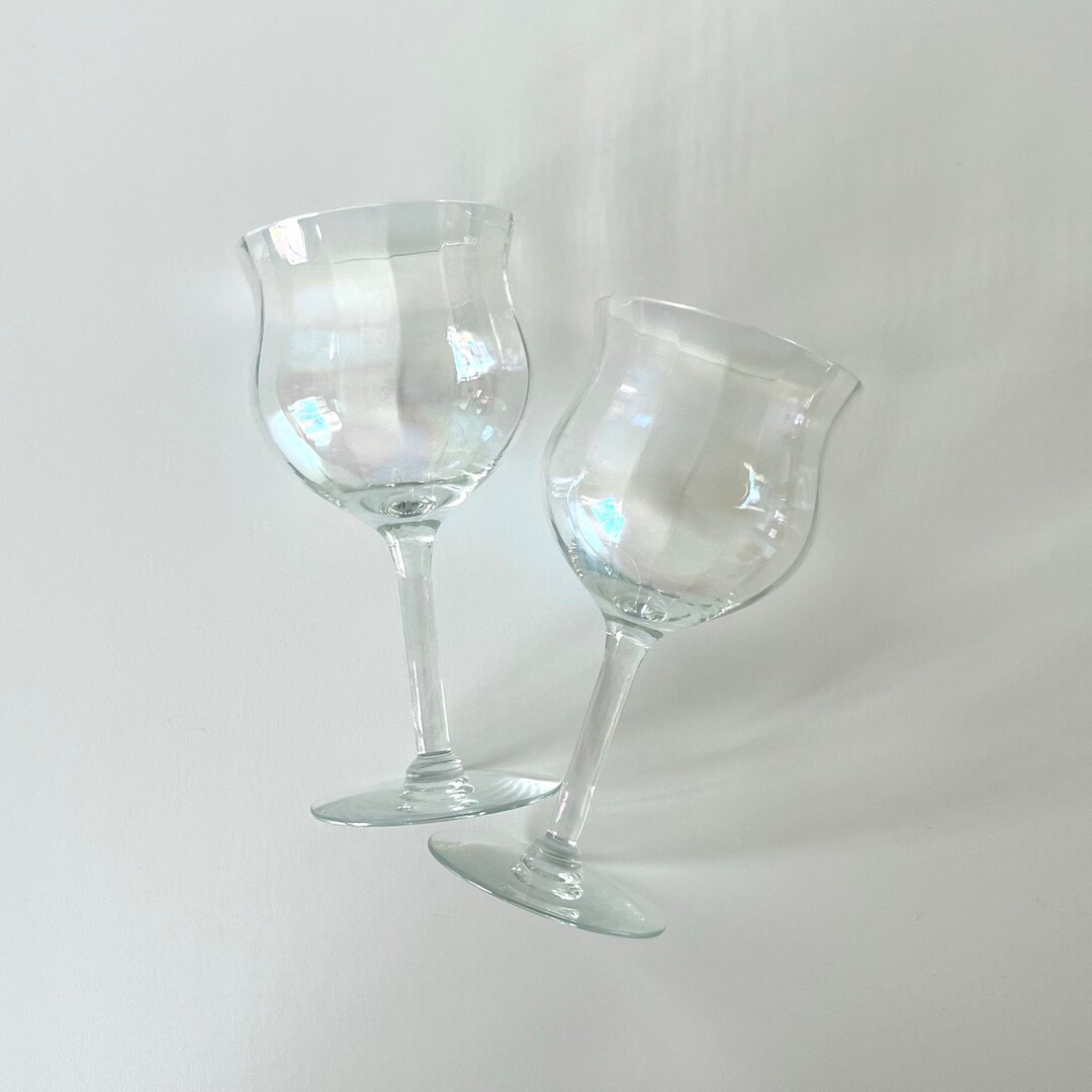 Vintage Fluted Bell Iridescent Luster Wine Glasses Set of 2 Etsy