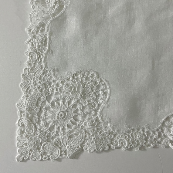 Vintage White Crochet Edged Handkerchief - image 3