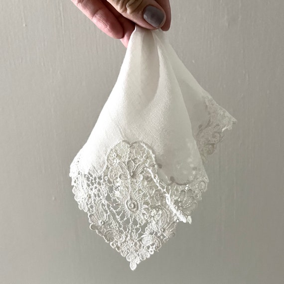 Vintage White Crochet Edged Handkerchief - image 1