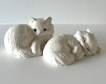 Vintage White Cat Statues - Set of 2