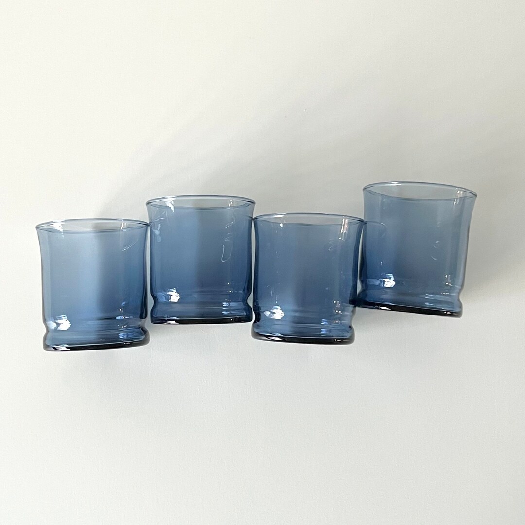 Blue Short Footed Tumbler Glasses Set of 4 Etsy
