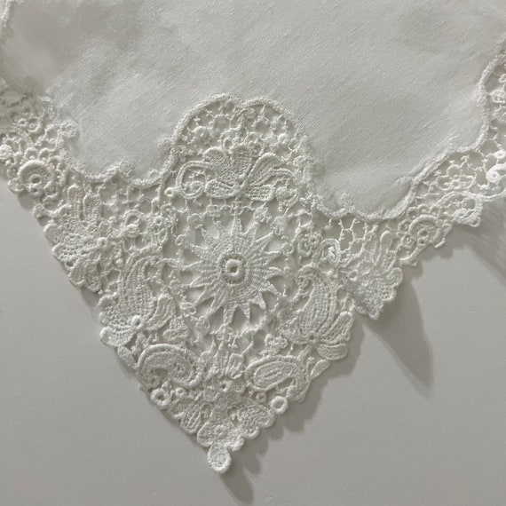 Vintage White Crochet Edged Handkerchief - image 4