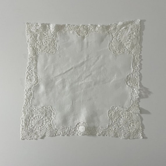 Vintage White Crochet Edged Handkerchief - image 2