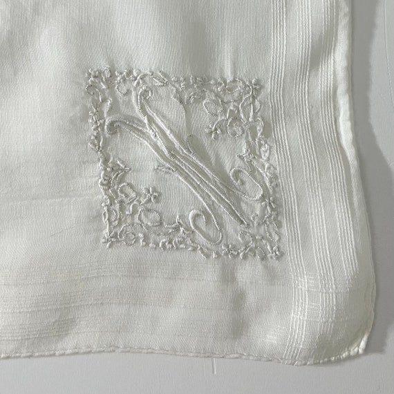Vintage White Embroidered ‘M’ Handkerchief - image 3